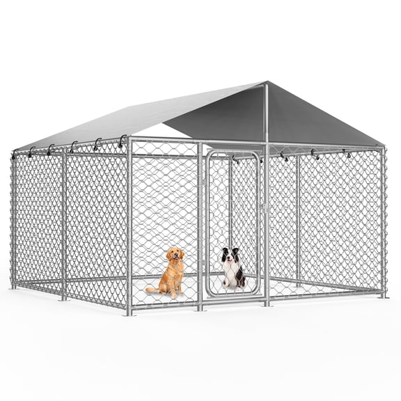 Ironovahome 7.8'x7.8' Outdoor Dog Kennel, Heavy Duty Galvanized Steel Metal Dog Pet Enclosure, with Water & UV-Resistant Proof Cover and Security Lock