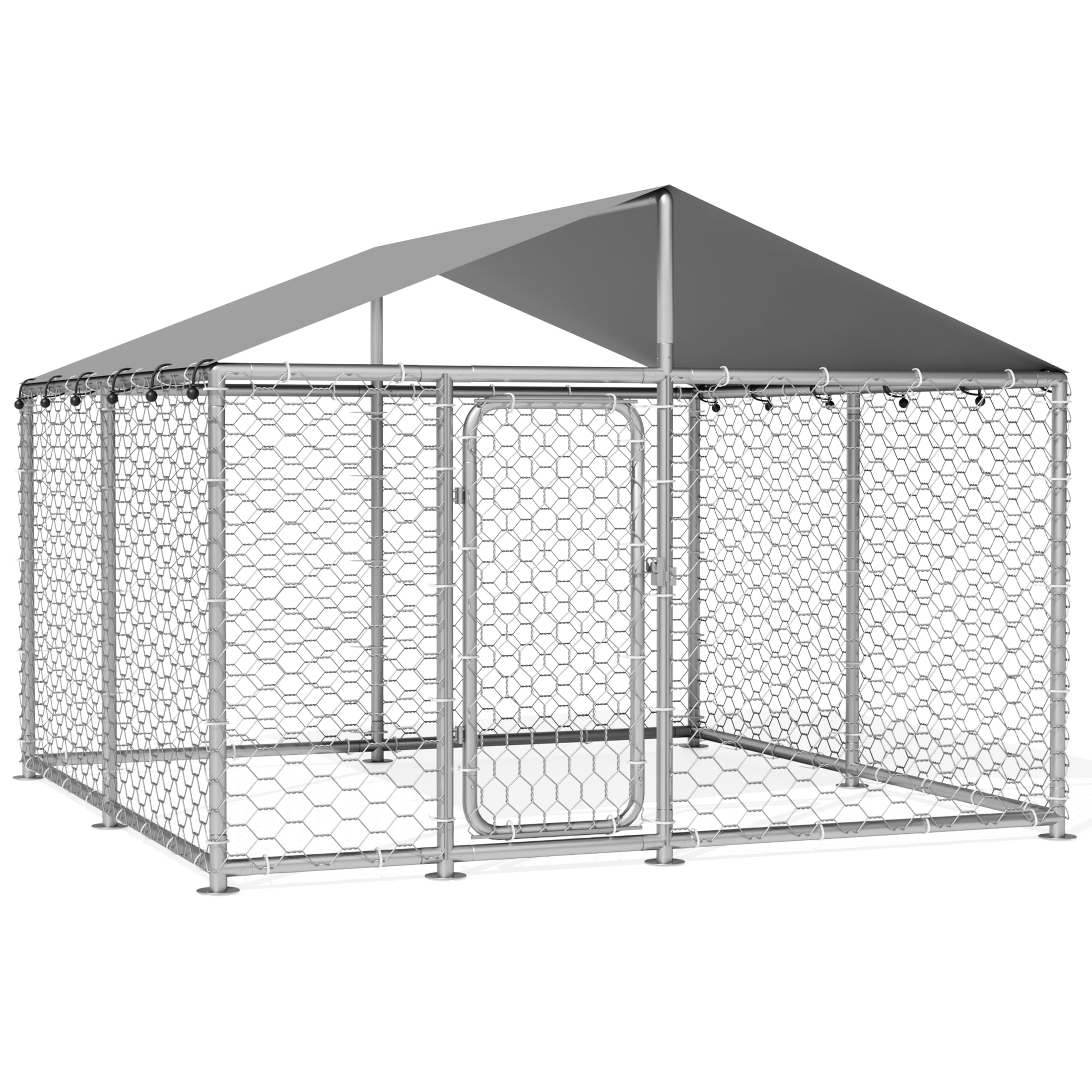 Ironovahome 7.8'x7.8' Outdoor Dog Kennel, Heavy Duty Metal Dog Kennel