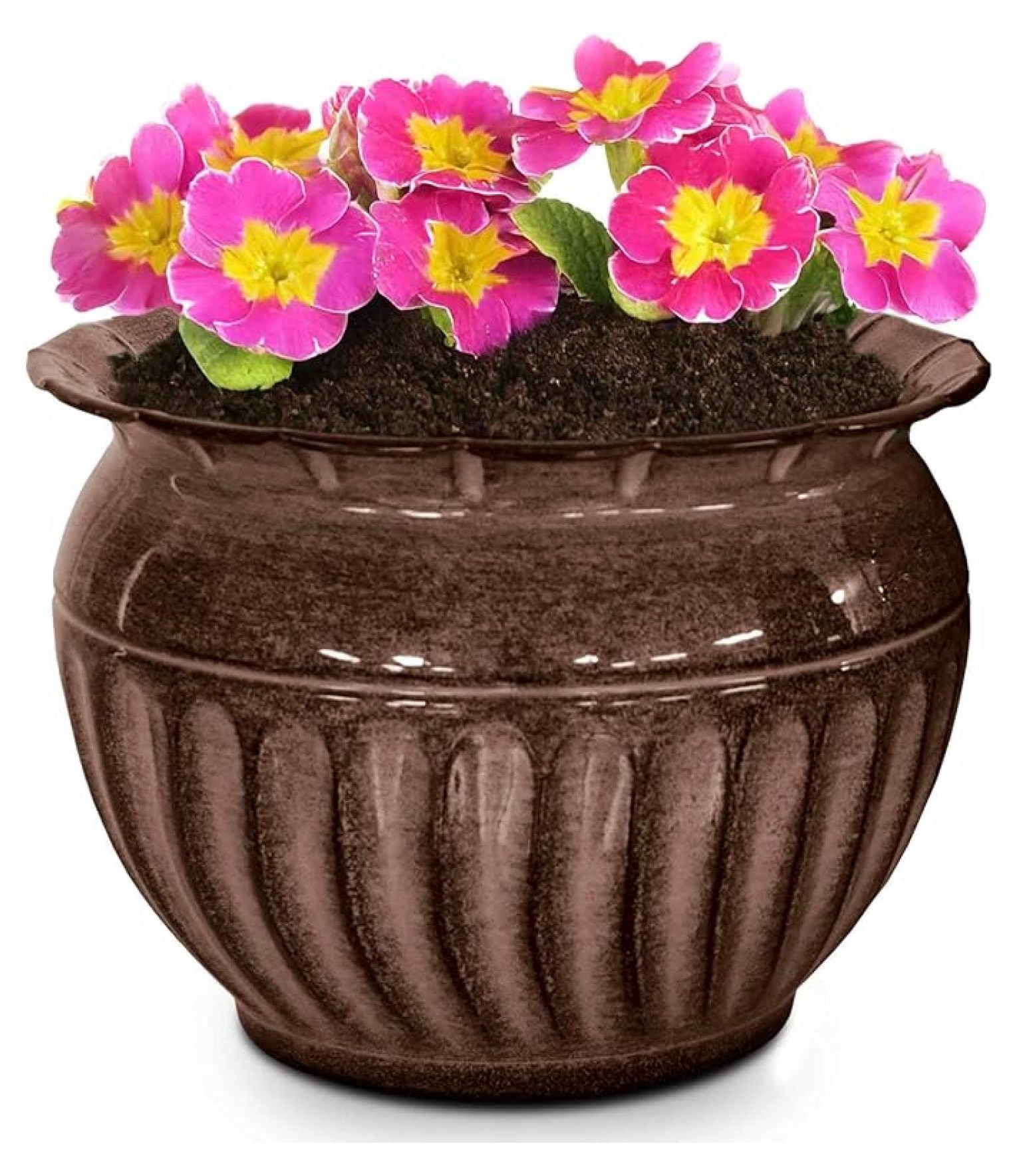Ironstone Sutton Classic – 10" Brown Decorative Planter with Glossy Durable Finish with Drainage Plug – Lightweight Indoor & Outdoor Flower Pot Use by Robert Allen