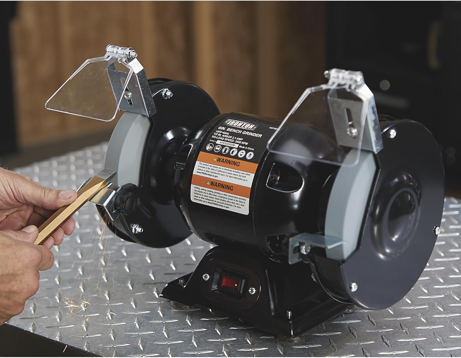 Ironton Benchtop Grinder, 6in. Wheels, 1/2 HP 2.1 Amp Motor, 3560 RPM, Model BG115-6L, for Grinding & Sharpening