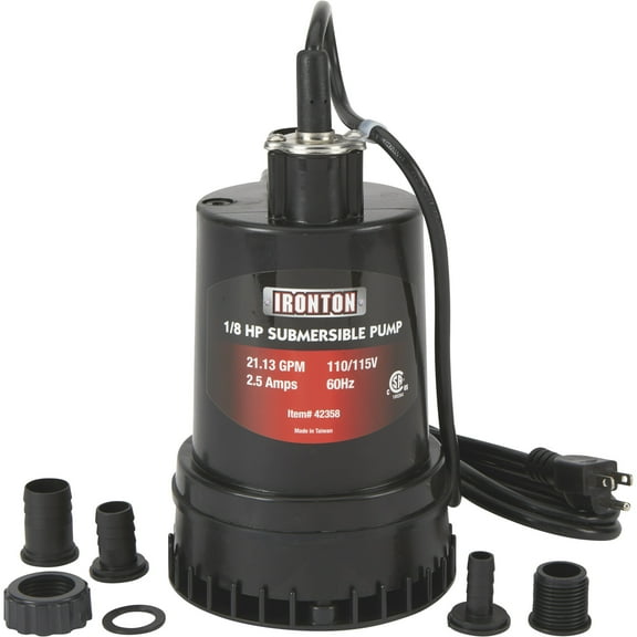 Ironton Submersible Water Pump, 1268 GPH, 1/8 HP, 1in. Port