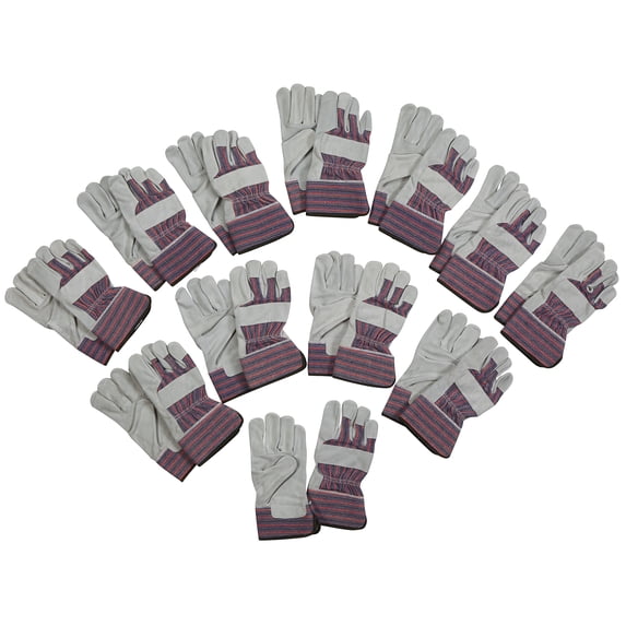 Ironton Work Gloves with Split Cowhide Palm, 12 Pairs, Gray, One Size