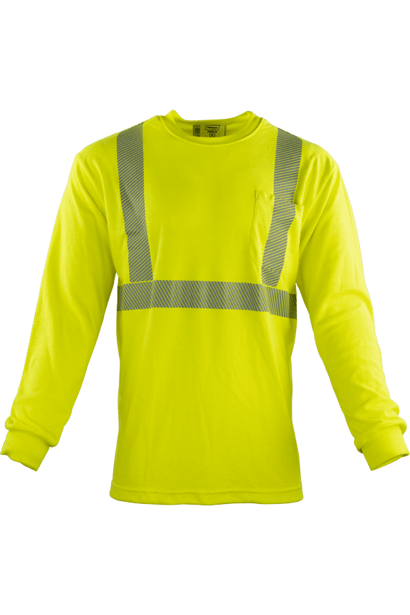 Class 2 Hi Vis Long Sleeve Flame Resistant T-Shirt w/ Segmented Reflective Tape (Lime, Medium)