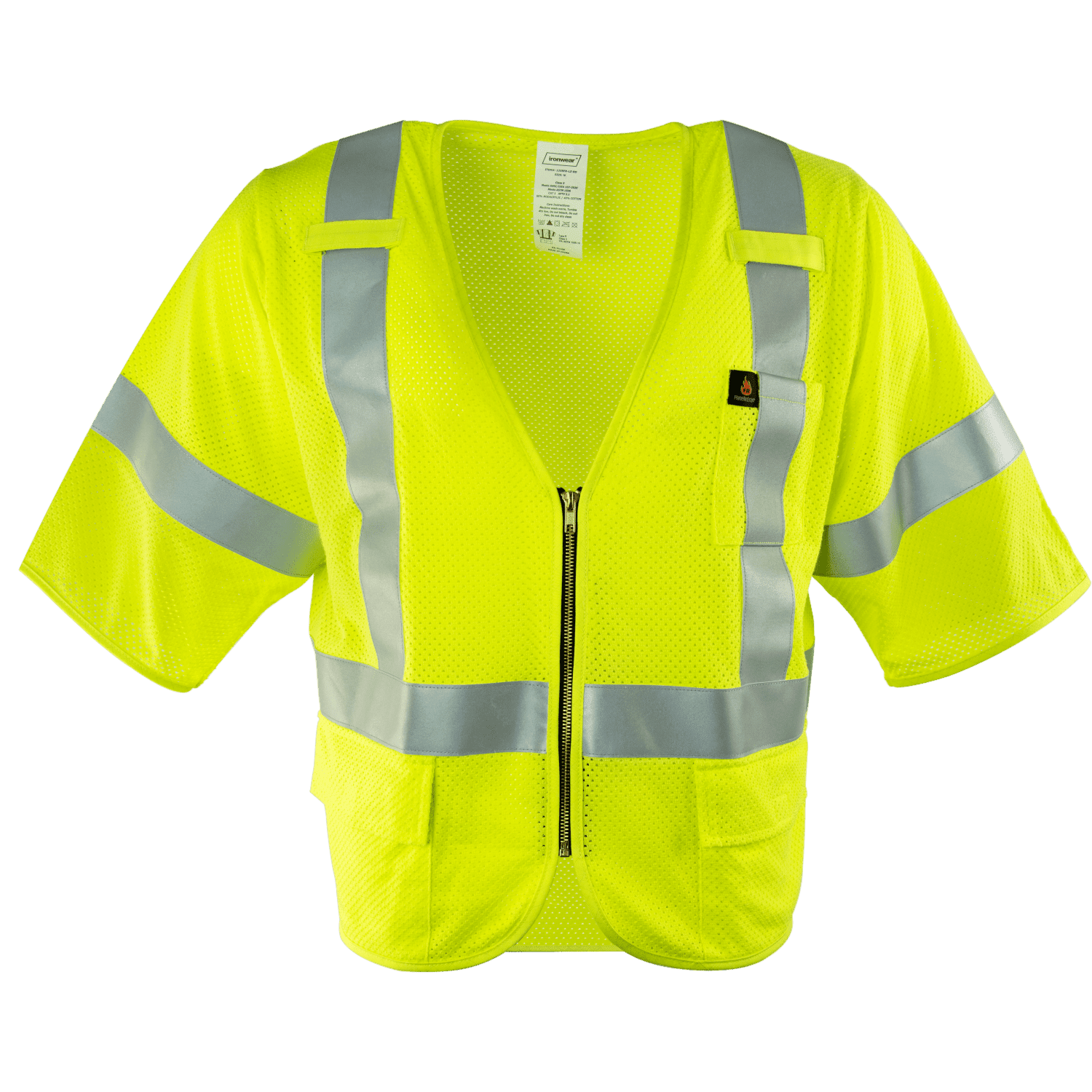 Ironwear 1258 Class 3 Flame-Resistant Safety Vest w/ Zipper & Radio Tabs