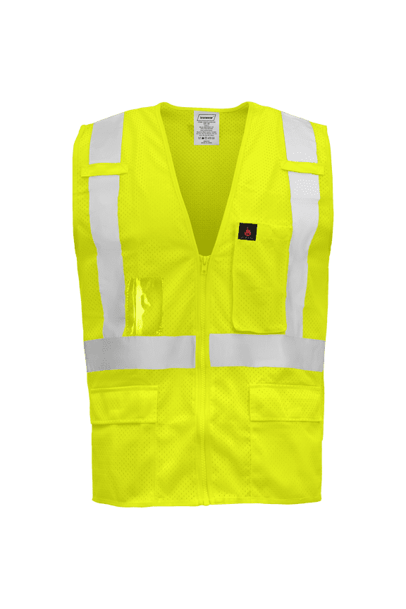 1284 Class 2 Flame-Retardant Safety Vest w/ Radio Clips & ID Badge Holder