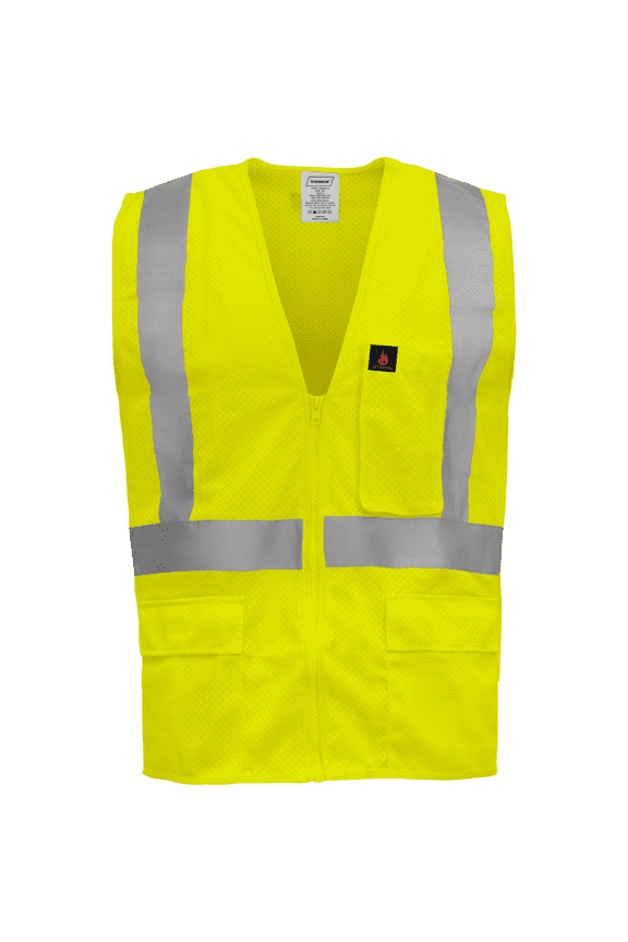 1284 Class 2 Flame-Retardant Safety Vest w/ Zipper & 5 Pockets