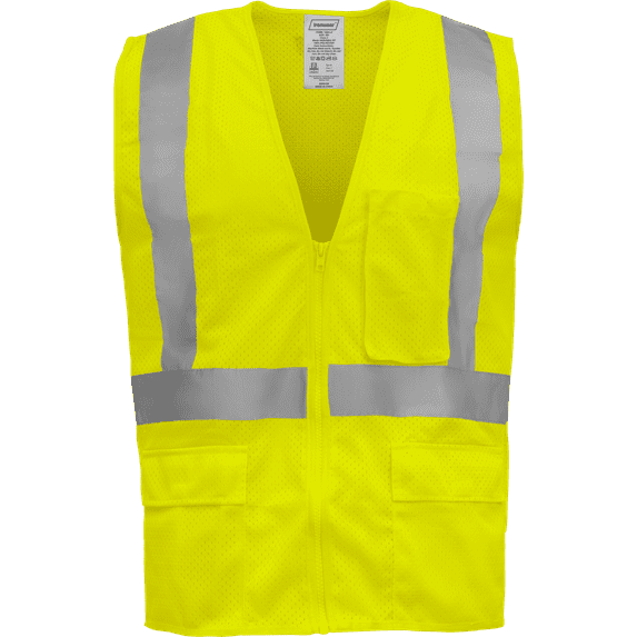Ironwear 1284 Class 2 Polyester Safety Vest w/ Zipper & 2” Reflective Tape