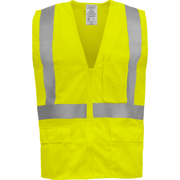 Ironwear 1284 Class 2 Polyester Safety Vest w/ Zipper & 2” Reflective Tape