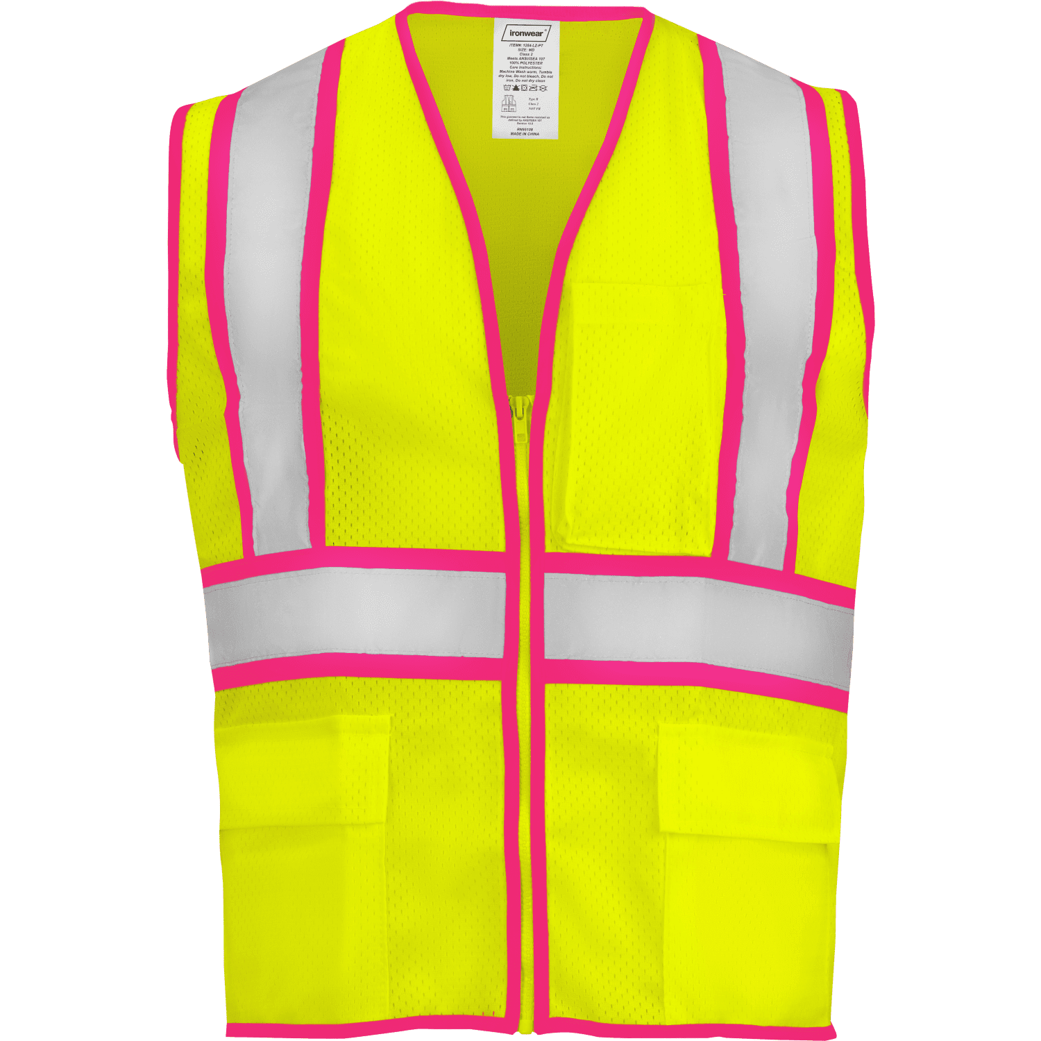 Ironwear 1284 Class 2 Reflective Safety Vest with Zipper, Pink Contrast ...