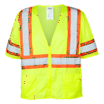 Ironwear 1293-LZ-5-2XL ANSI Class 3 Polyester Mesh SAFETY Vest with Zipper & 4" Orange/2" Silver Reflective Tape, Lime, 2X-Large