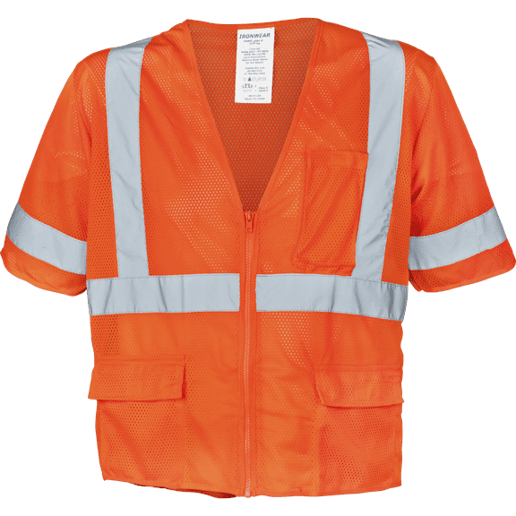 Ironwear 1294 Class 3 Polyester Mesh Safety Vest w/ Zipper & 6 Pockets