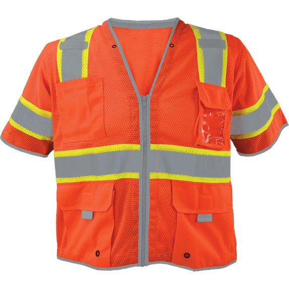 Ironwear 1299 Class 3 Polyester Mesh Safety Vest w/ Zipper, Radio Clips & Badge Holder