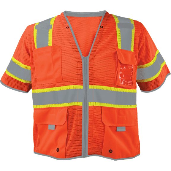Ironwear 1299 Class 3 Polyester Mesh Safety Vest w/ Zipper, Radio Clips & Badge Holder