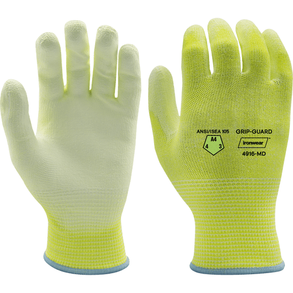 Hi Vis Polyurethane Palm Coated A4 Cut Resistant HPPE Gloves (X-Small)