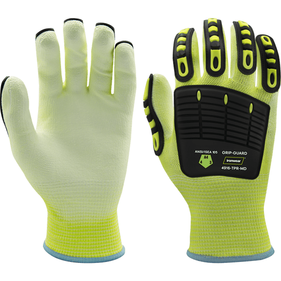 Hi Vis HPPE Impact A4 Cut Gloves with Polyurethane Palm (Medium)