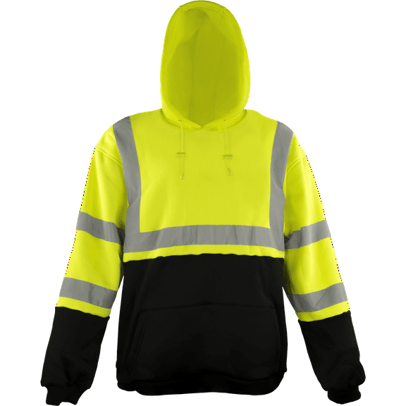 Ironwear 6300 Hi-Visibility Reflective Hooded Sweatshirt with Black Bottom | ANSI Class 3 | Pass Through Pocket (Lime/Black, 2X-Large)