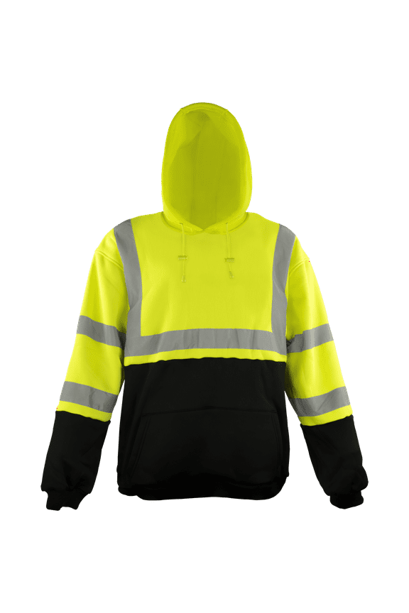 6300 Hi-Visibility Reflective Hooded Sweatshirt with Black Bottom | ANSI Class 3 | Pass Through Pocket (Lime/Black, 3X-Large)