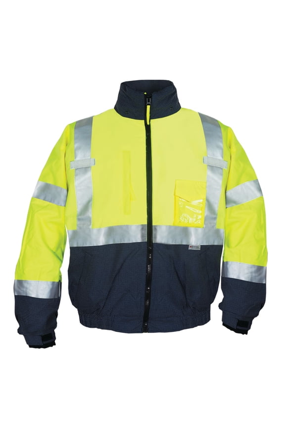 6405 Hi-Visibility Premium Bomber Jacket with Rollaway hood and Reflective fabric | ANSI Class 3