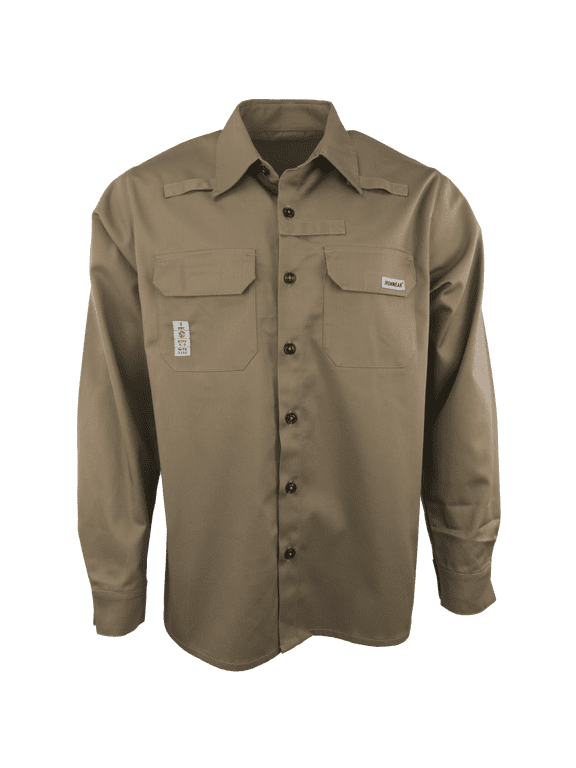 7 oz CAT 2 Flame Resistant Button Down Long Sleeve Cotton Shirt (Khaki, 2X-Large)