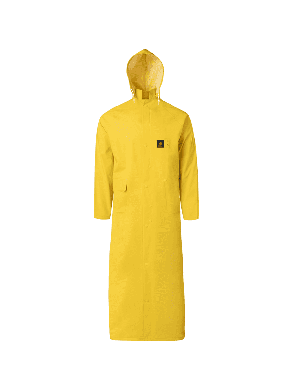 60” PVC/Poly Flame Retardant Raincoat with Corduroy Collar (Yellow, Large)