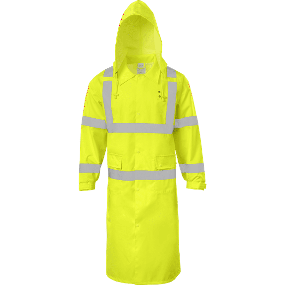 Ironwear 9520 Hi-Visibility ANSI Class 3 Rain Jacket with tuck-away hood and Reflective Stripes