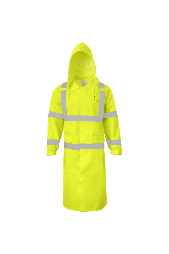 9520 Hi-Visibility ANSI Class 3 Rain Jacket with tuck-away hood and Reflective Stripes