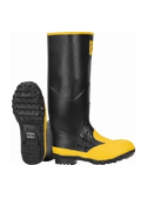 Metatarsal Boot, Steel Toe, Steel Midsole, Slip Resistant, 17 in Height, Treaded Sole, Rubber Upper, Black & Yellow, Size 12