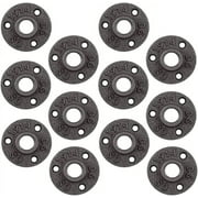 Ironwerks Designs 1/2" Floor Flange Malleable Cast Iron Pipe Threaded Industrial Fittings, 3 Holes, Black, Pack of 12