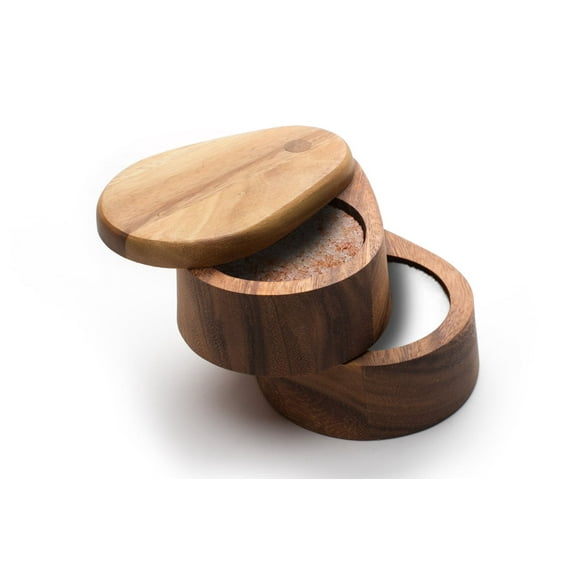 Ironwood Double Layer Swivel Salt Box, Acacia Wood