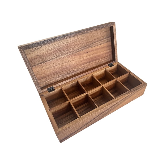 Ironwood Extra Large Wooden Tea Box, 10 Compartments, 15.75” x 7.75” x 4”