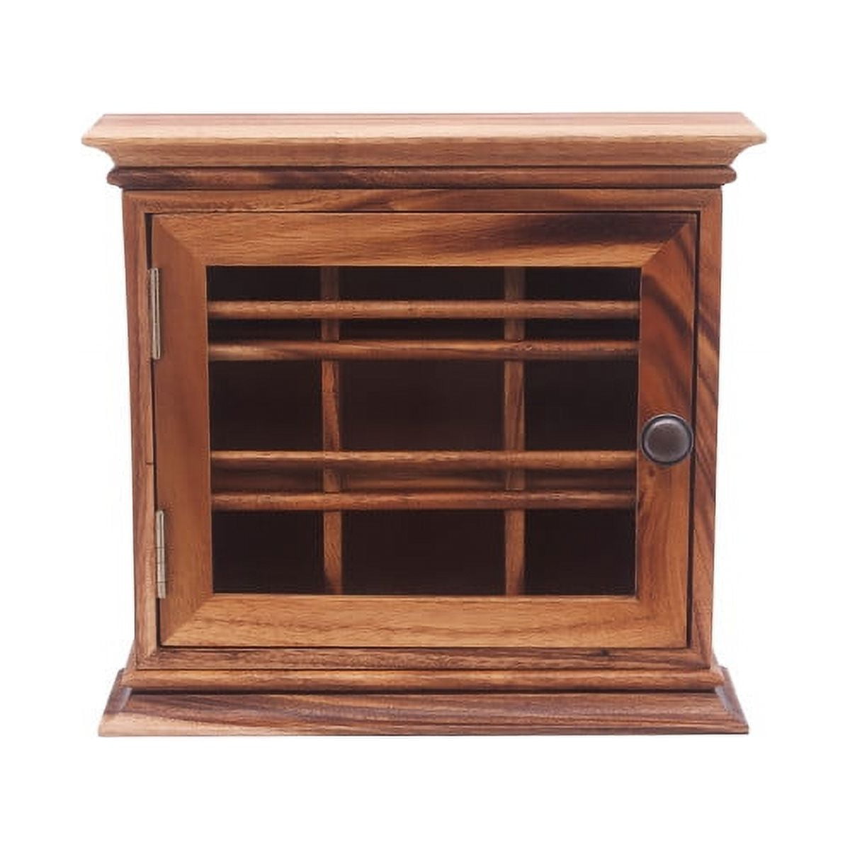 Acacia Wood Hanging Tea Chest with Glass Door and Magnetic Closure