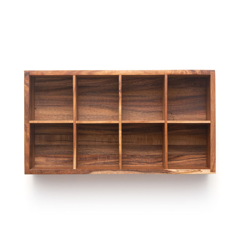 Acacia Wood Rectangular 8-Compartment Tea Storage Box