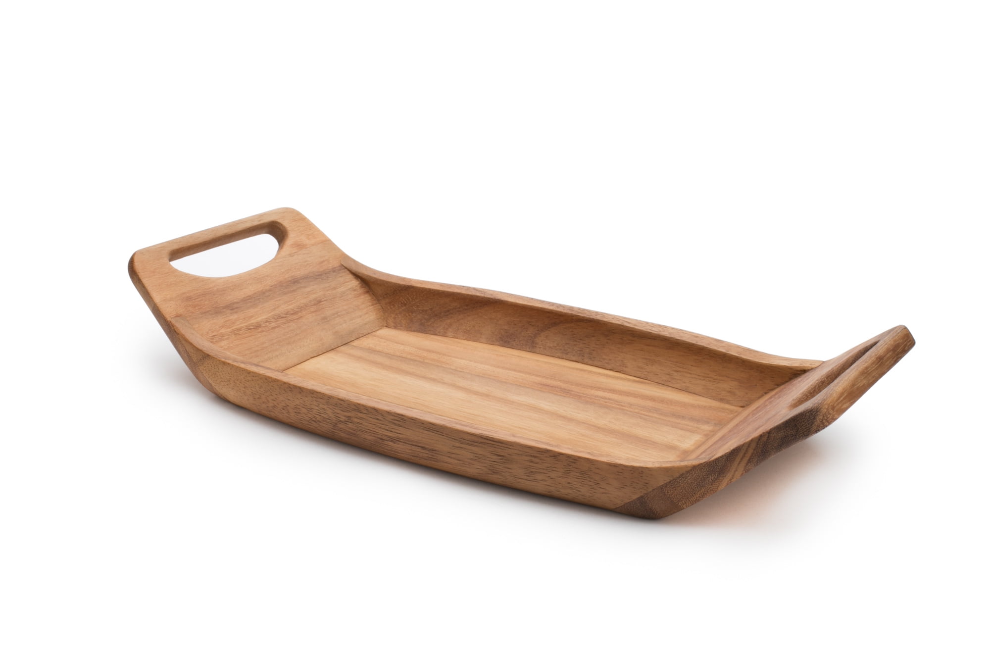 Acacia Wood Norwegian Saddle 18" Serving Tray in Rich Dark Brown