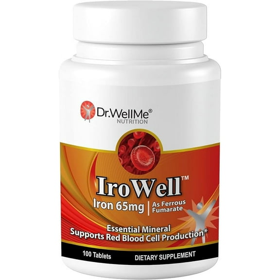 Irowell, The Power of Iron! Made with Ferrous Fumarate, Anion Ferrous Salt, 65mg, 100 Tablets, 100 Day Supply