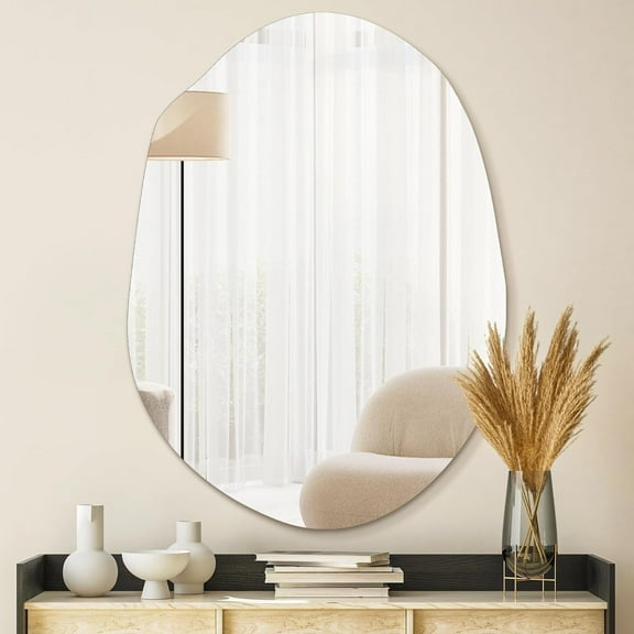 Irregular Asymmetrical Wall Mirror for Living Room Bathroom Entryway, Modern Decorative Mirror Hanging (Hook Style, 24'' x 18'')