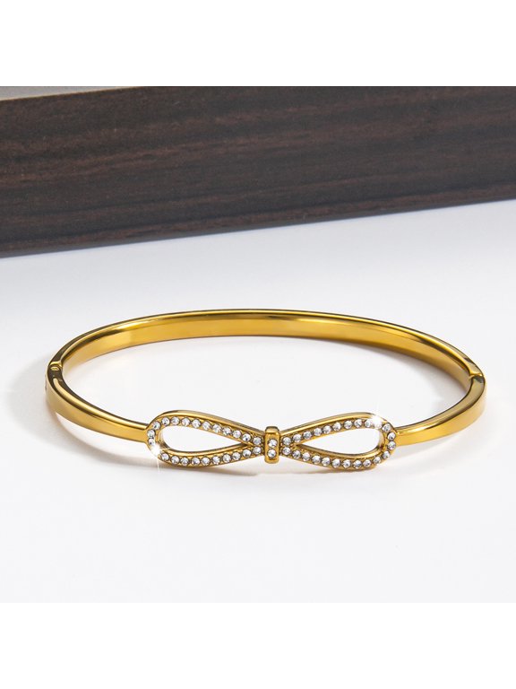Irregular Bangle Bracelet for Women, Exquisite Inlaid Bow Charm Fashion Bracelet, Ideal Holiday & New Year Jewelry Gift