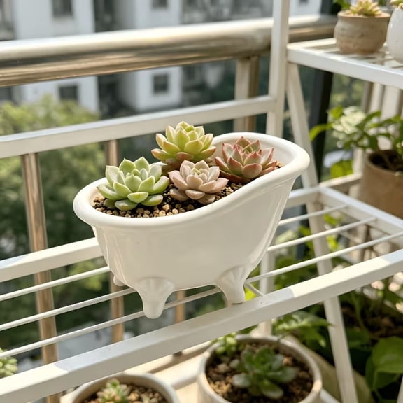 Irregular Bathtub Planter Pot with Drainage Holes for Succulents
