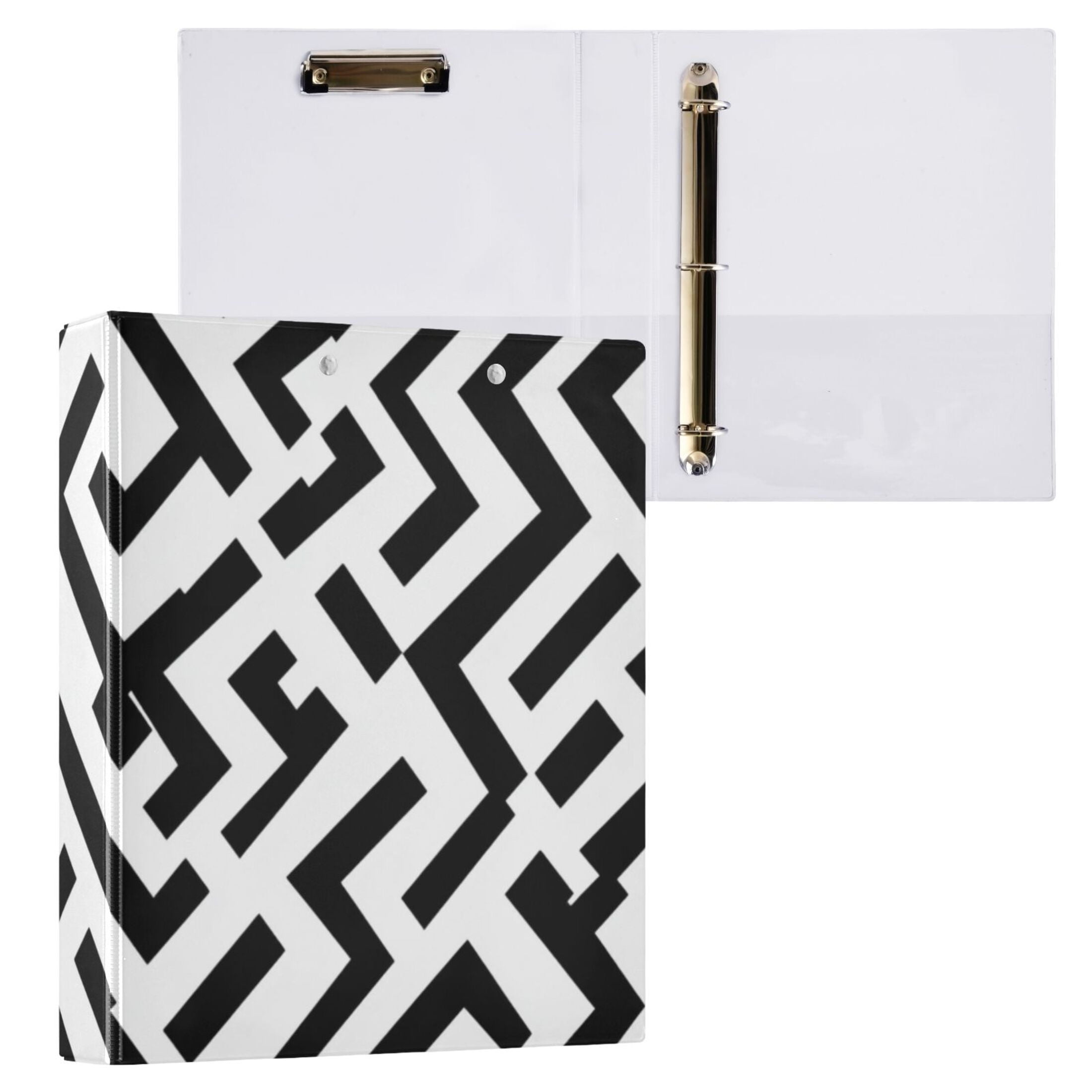 Irregular Bold Lines 3 Ring Binders 1.5 inch Hardcover File Folders with Interior Pockets A4 Size Organizer for School Office Hospital Set of 2