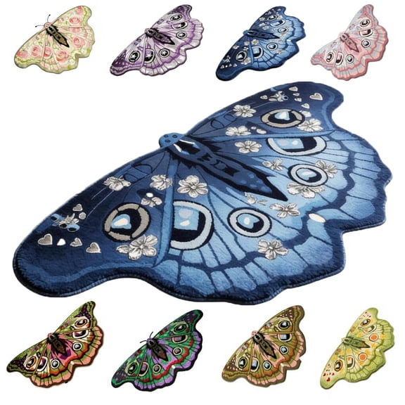 Irregular Butterfly Shaped Area Rug, 20 * 33inch Vintage Floral Moth Print Soft Mat, Washable Decorative Carpet for Bedroom Bathroom Entryway Home Decoration