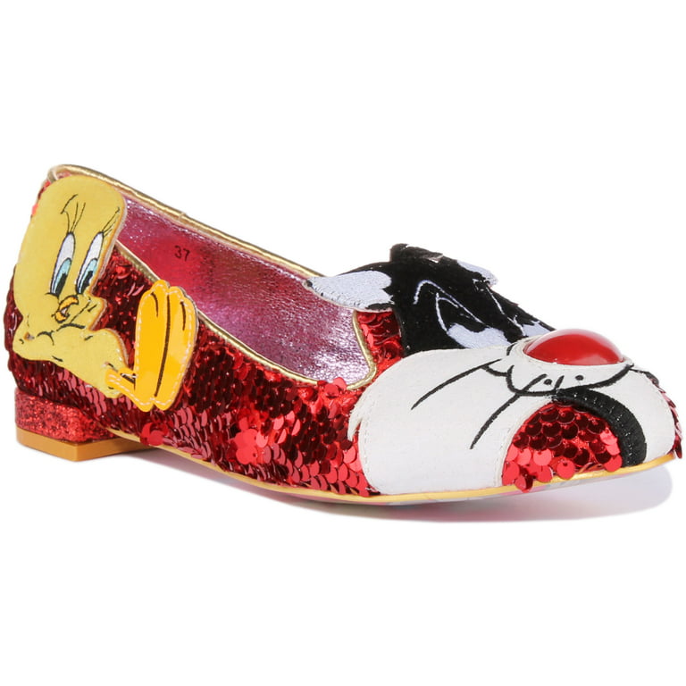 Irregular Choice I Tawt I Taw A Puddy Tat Women's Sequin Flat Shoes In Red  Size 9 