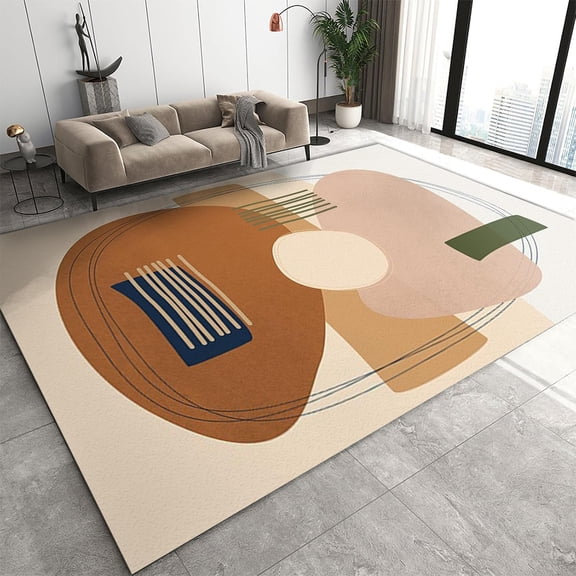 Irregular Circle Line Area Rug Creative Simple Fashion Large Rugs Easy Clean Carpet Washable Indoor Non Slip Boys Girls Bed Living Room Carpets Decor 3x4 Small Non-slip Soft Bedroom