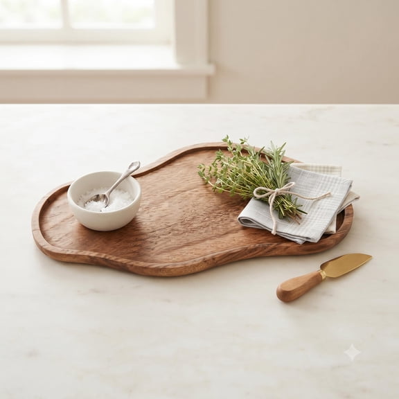 Irregular Cloud Shape Wooden Serving Tray, Christmas Rustic Natural Wood Tabletop Decor Platter, Multi-purpose Xmas Party Food Display Plate for Holiday Dining Table