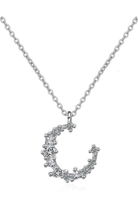 Irregular Crescent 925 Sterling Silver Jewelry Moon Crystal Female Gift Pendant Necklaces[h187]
