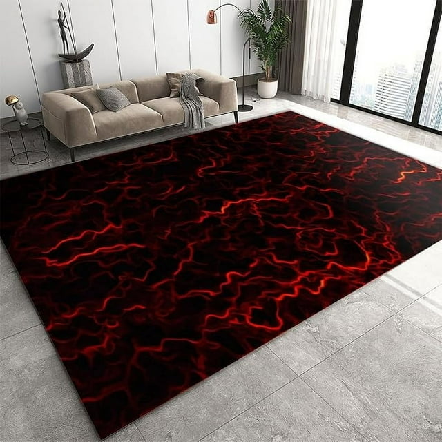 Irregular Curves Red Area Rug Entryway Rug, Black Minimalist Living Room Rug, Soft Non Slip Washable Carpet For Bedroom Office Hallway Garden Laundry Room 5' x 7'
