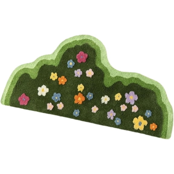 Irregular Cute Green Floral Spring Area Rug,Non Slip Soft Microfiber Decorative Carpet,Plants Flower Rug Floor Mat for Bedroom