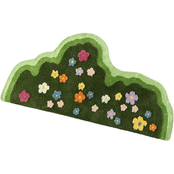 Irregular Cute Green Floral Spring Area Rug,Non Slip Soft Microfiber Decorative Carpet,Plants Flower Rug Floor Mat for Bedroom