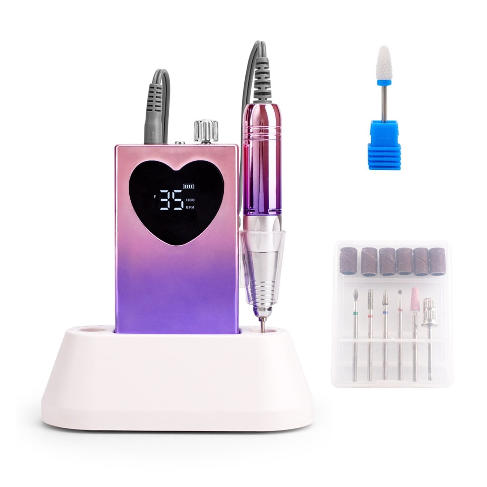 Irregular Display 35000RPM Portable Nail Drill With Desktop Base Cordless Battery Drilling Machine Pink Handle Wireless File ,Lightweight and Portable
