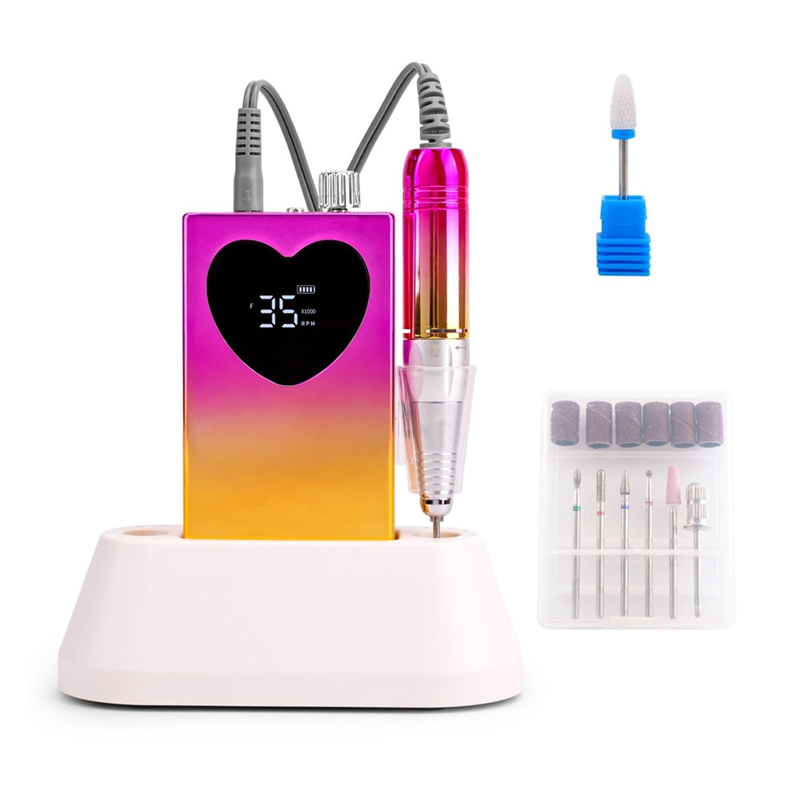 Irregular Display 35000RPM Portable Nail Drill With Desktop Base Cordless Battery Drilling Machine Pink Handle Wireless File ,Lightweight and Portable