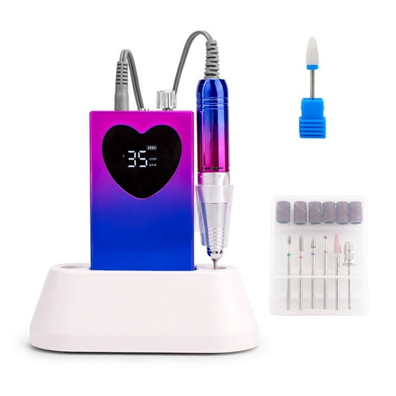 Irregular Display 35000RPM Portable Nail Drill With Desktop Base Cordless Battery Drilling Machine Pink Handle Wireless File ,Lightweight and Portable