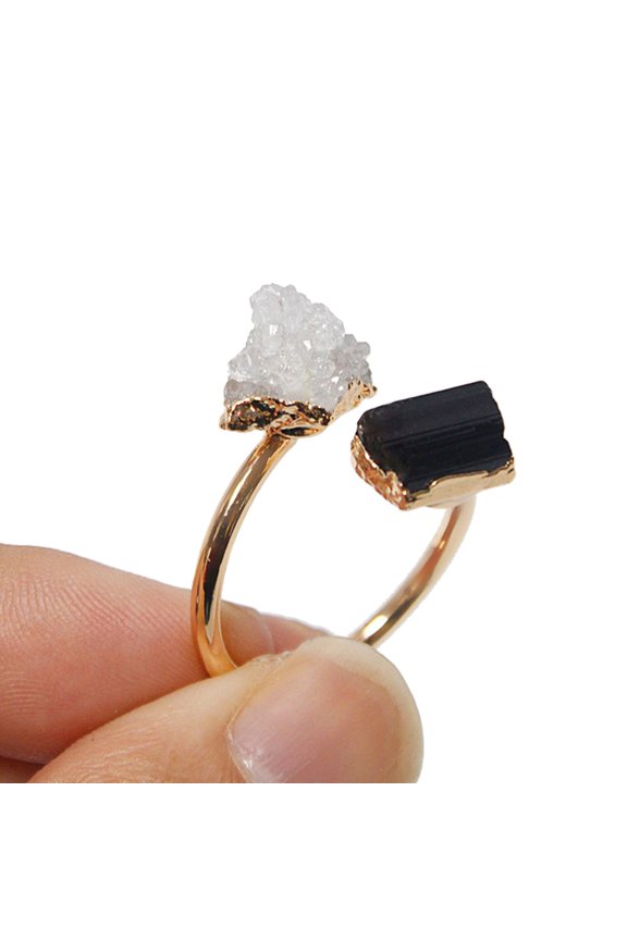 Irregular Druzy Stone Rings Crystal Cluster Open Adjustable Rings Fashionable Finger Jewelry for Women